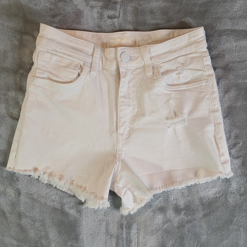 Kut From The Kloth Jane High Rise Denim Shorts White Distressed Raw Hem 00 24